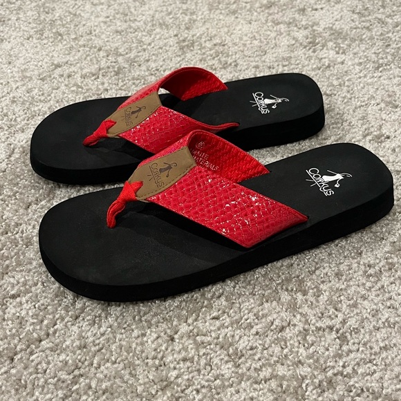 Corkys Shoes Corkys Yummie Red Faux Snake Flip Flops Sandals Size 6